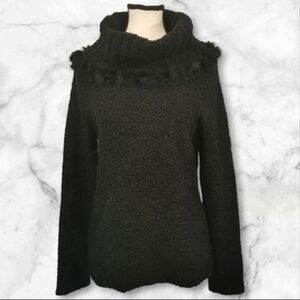 Escapade Vintage Wool Blend Cowl Neck Boucle Sweater w/ Rabbit Trim - Sz M